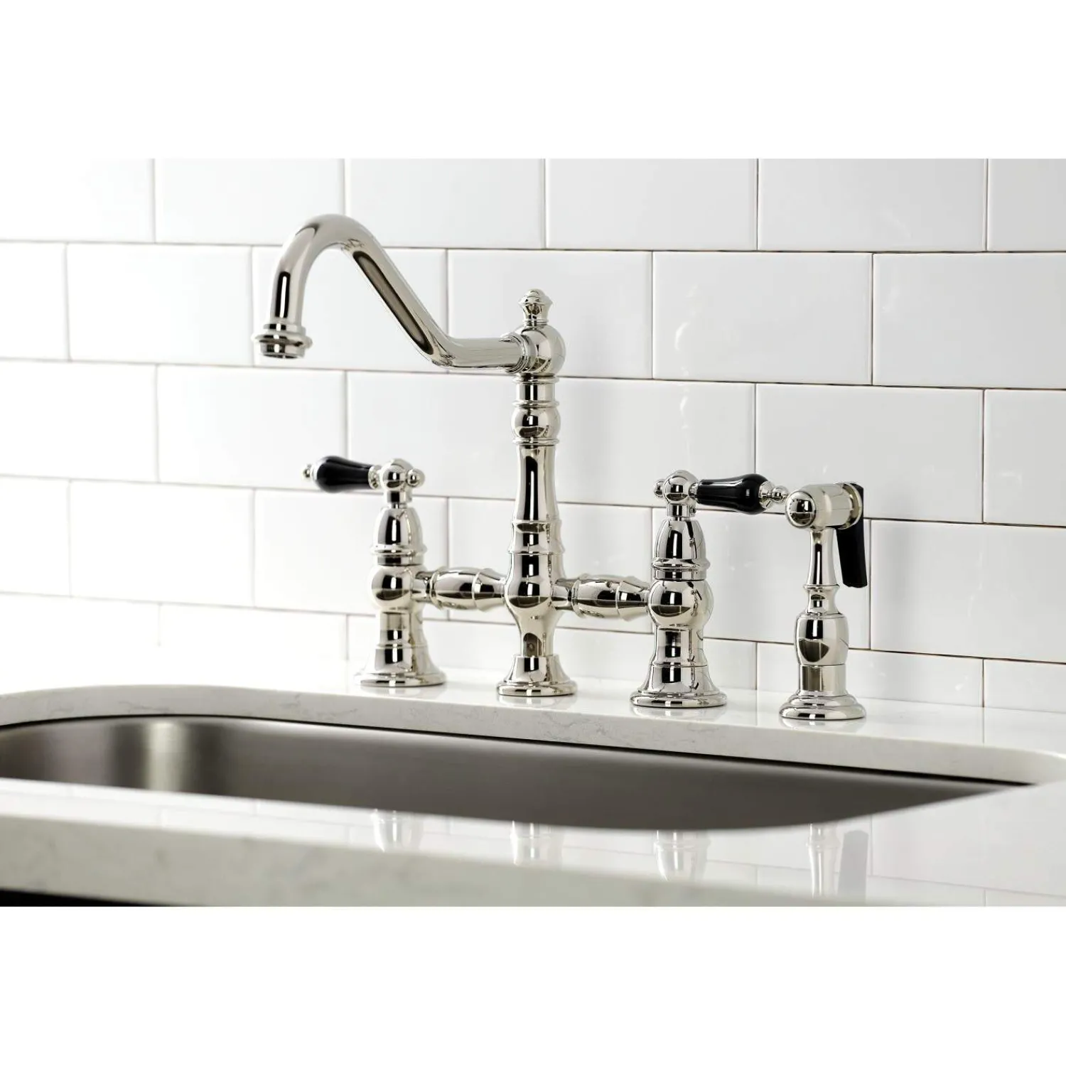 Discount KS327XPKLBS-P Duchess Bridge Kitchen Faucet with Brass Sprayer Bridge Faucets