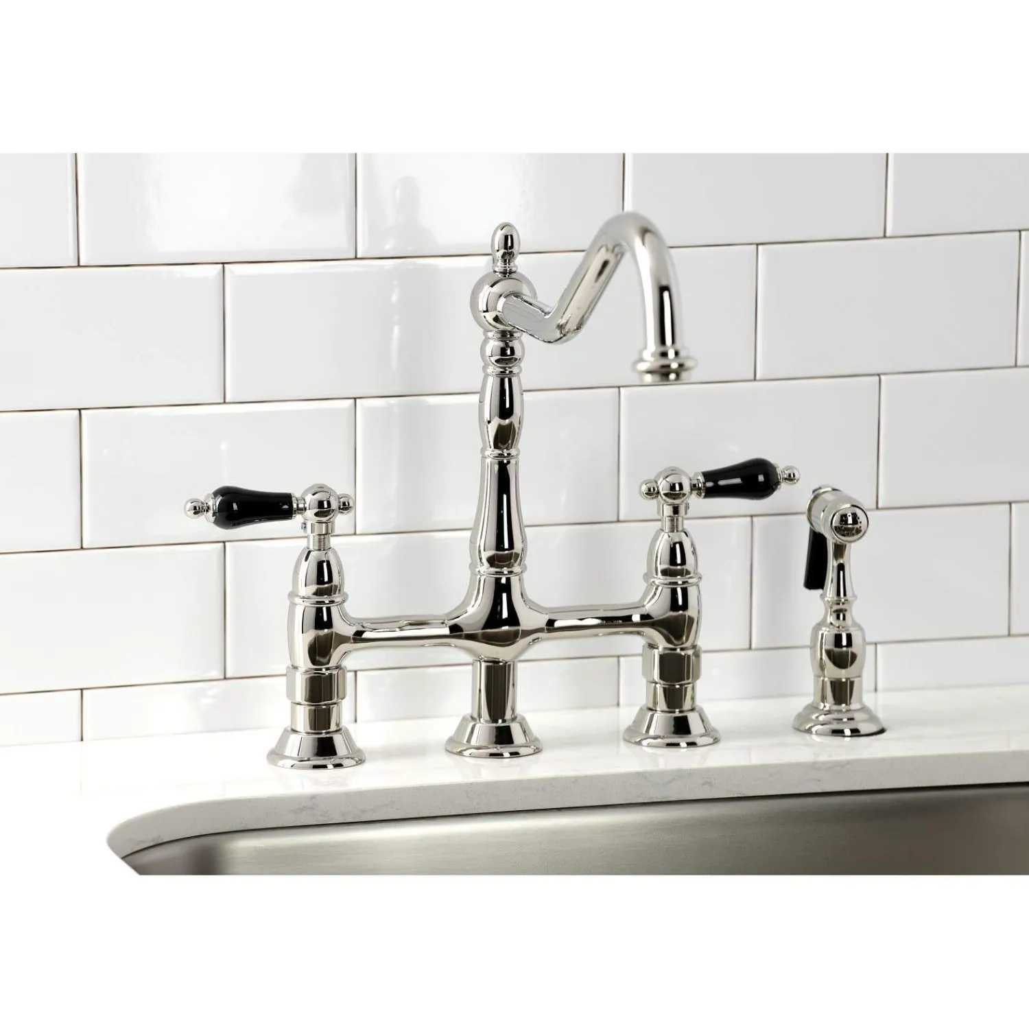 Clearance KS127XPKLBS-P Duchess Bridge Kitchen Faucet with Brass Sprayer Bridge Faucets