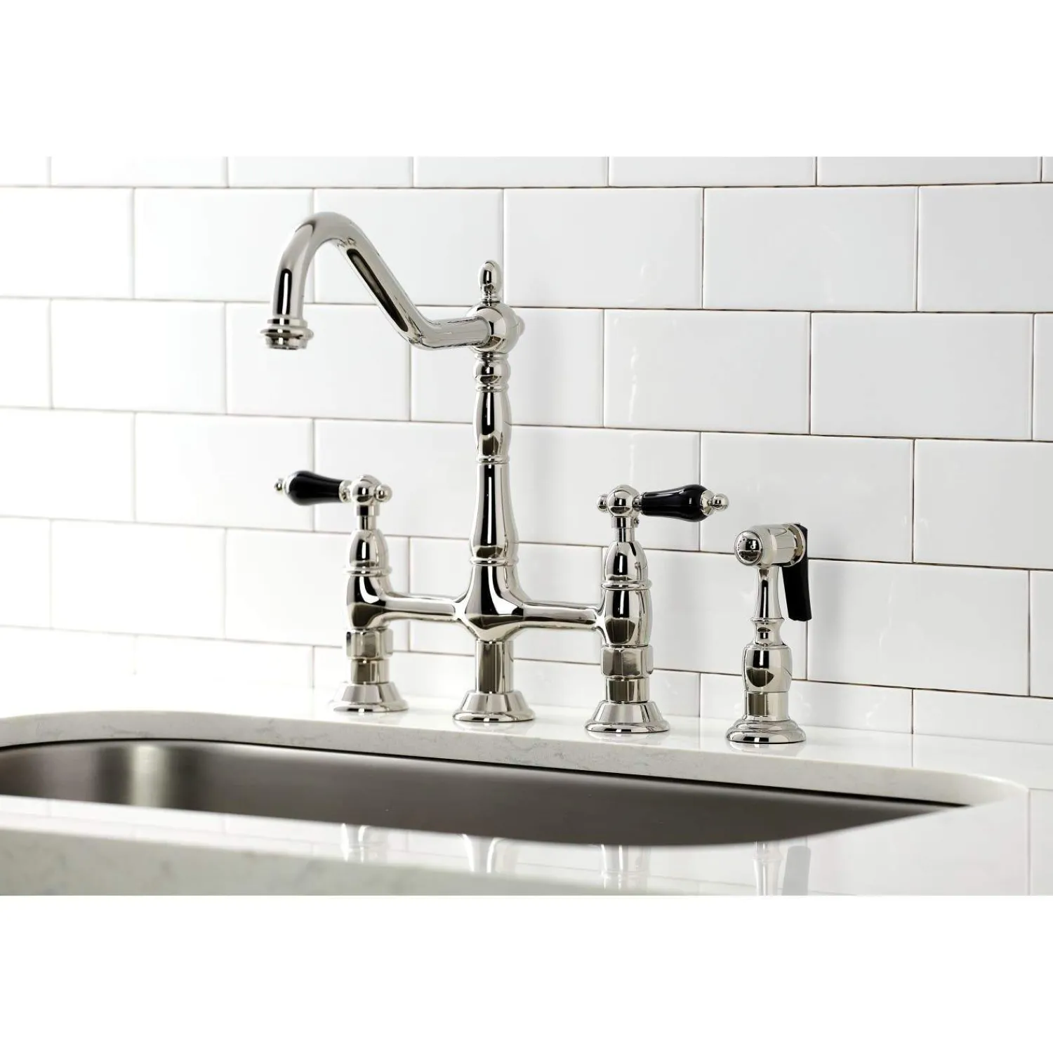 Clearance KS127XPKLBS-P Duchess Bridge Kitchen Faucet with Brass Sprayer Bridge Faucets