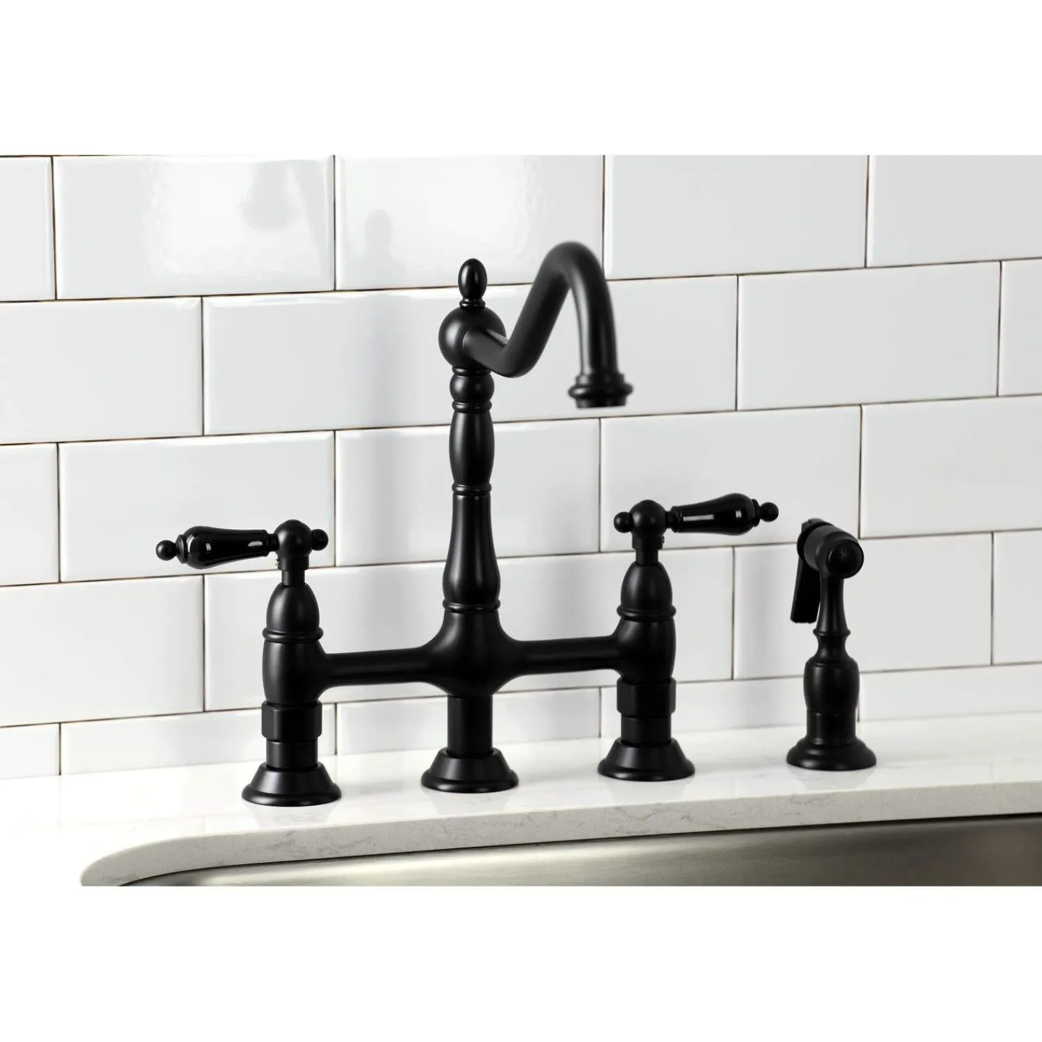 Clearance KS127XPKLBS-P Duchess Bridge Kitchen Faucet with Brass Sprayer Bridge Faucets