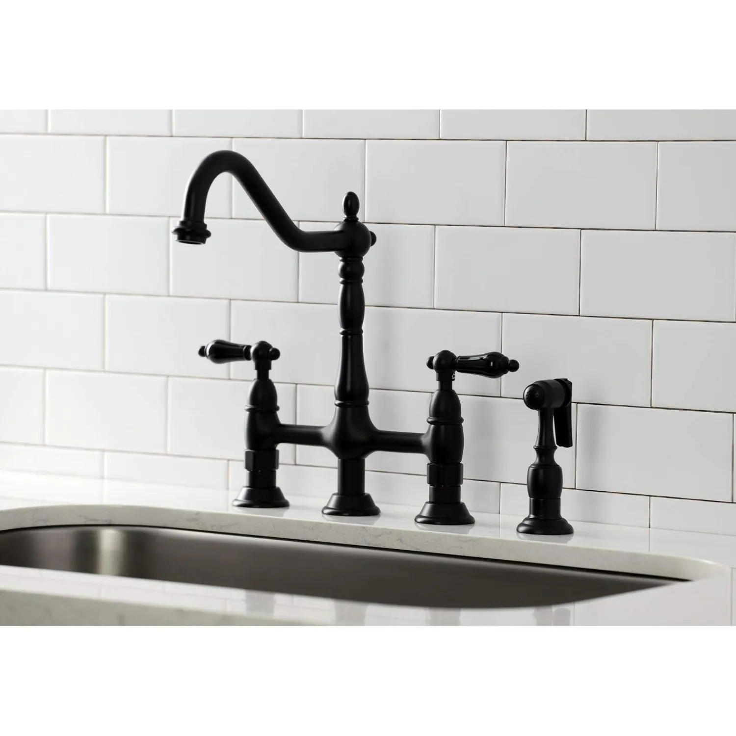 Clearance KS127XPKLBS-P Duchess Bridge Kitchen Faucet with Brass Sprayer Bridge Faucets