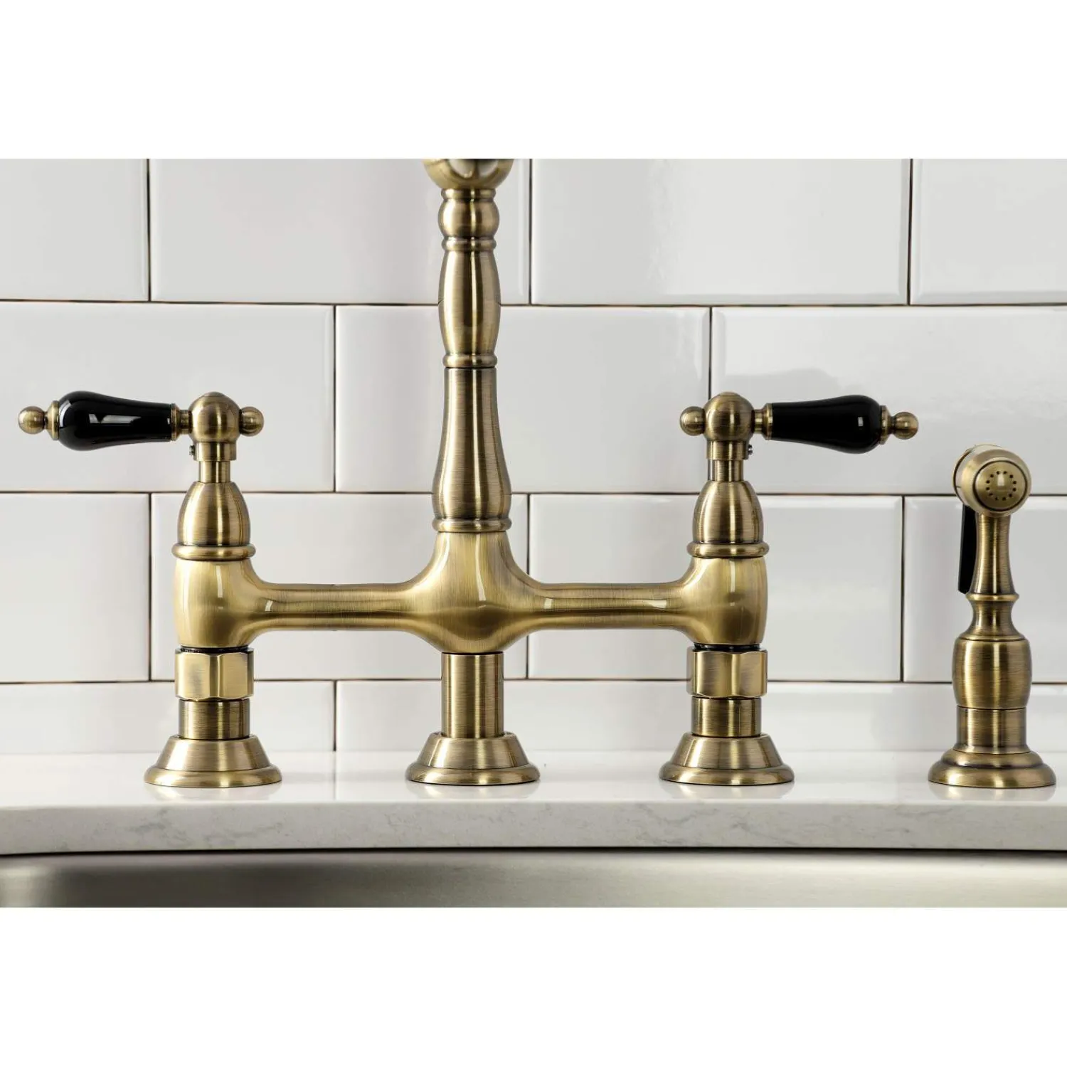 Clearance KS127XPKLBS-P Duchess Bridge Kitchen Faucet with Brass Sprayer Bridge Faucets