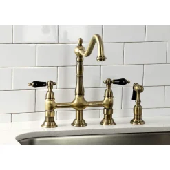 Clearance KS127XPKLBS-P Duchess Bridge Kitchen Faucet with Brass Sprayer Bridge Faucets