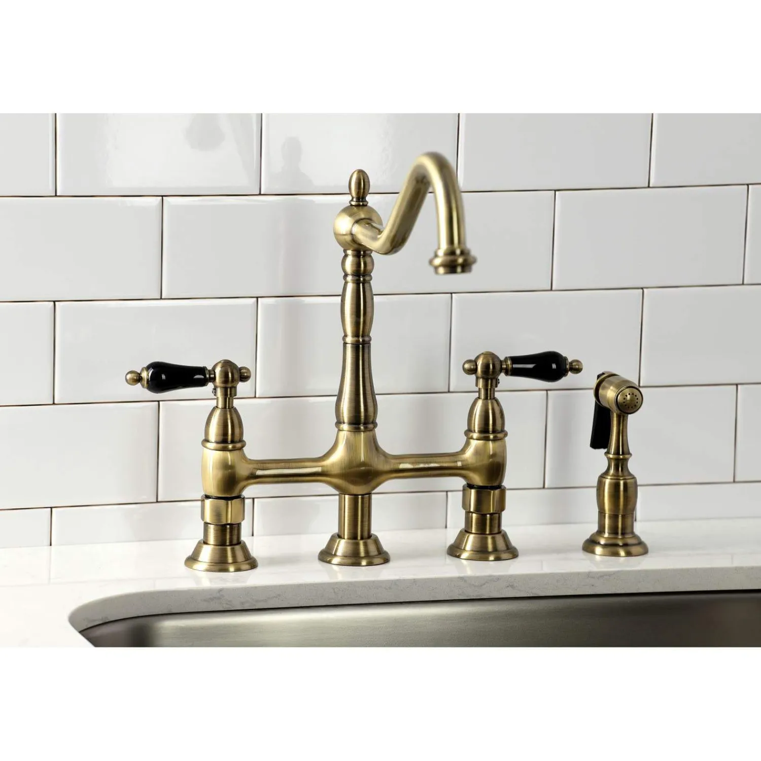 Clearance KS127XPKLBS-P Duchess Bridge Kitchen Faucet with Brass Sprayer Bridge Faucets