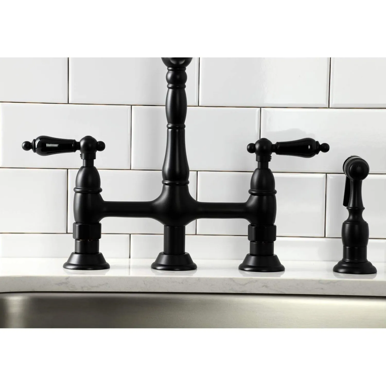 Clearance KS127XPKLBS-P Duchess Bridge Kitchen Faucet with Brass Sprayer Bridge Faucets