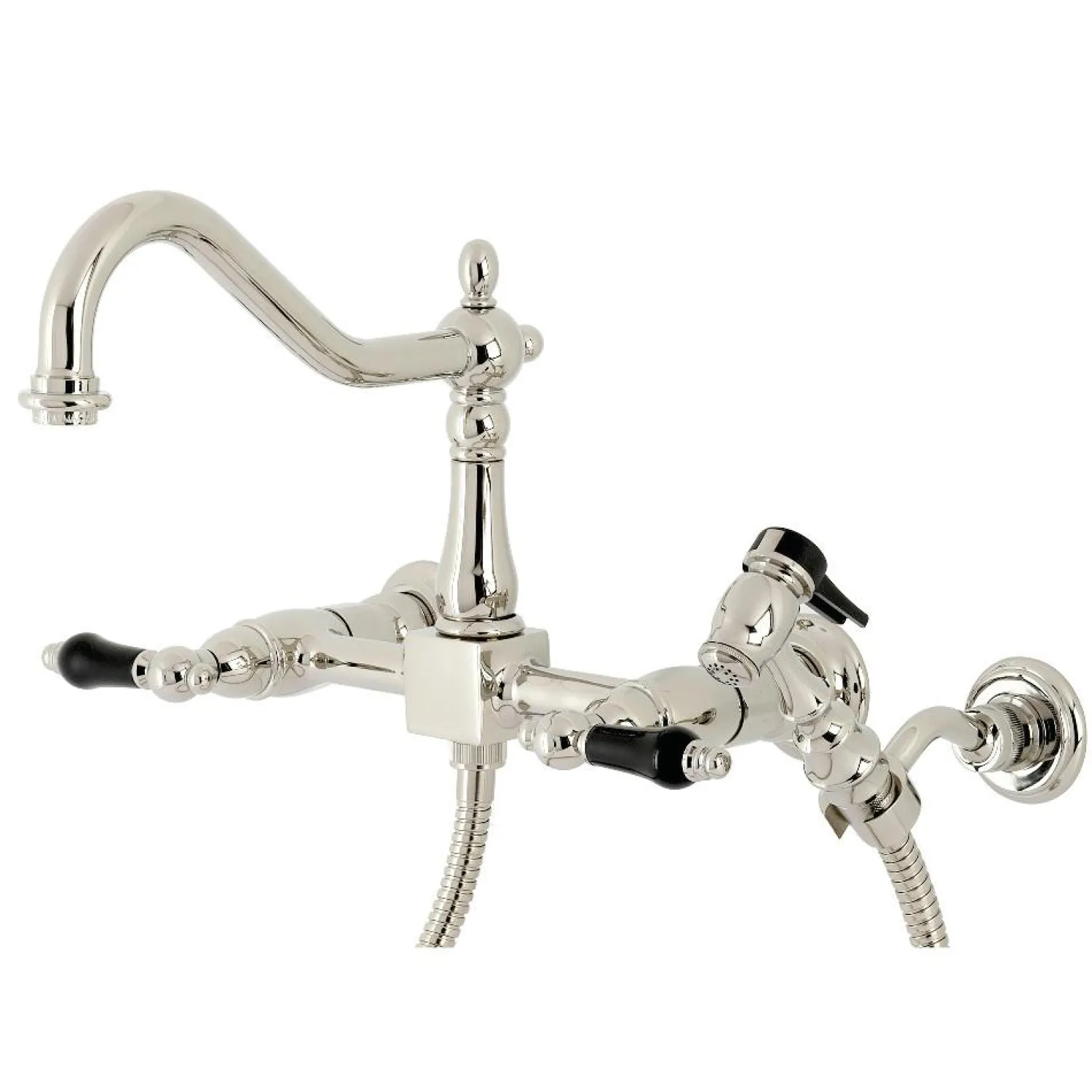 Clearance KS124XPKLBS-P Duchess Two-Handle Wall Mount Bridge Kitchen Faucet with Brass Sprayer Wall Mounted Kitchen Faucets