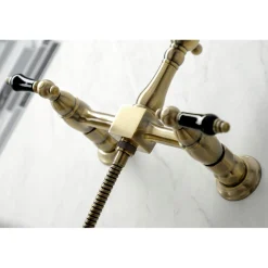 Clearance KS124XPKLBS-P Duchess Two-Handle Wall Mount Bridge Kitchen Faucet with Brass Sprayer Wall Mounted Kitchen Faucets