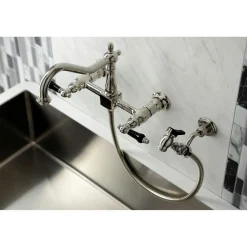 Clearance KS124XPKLBS-P Duchess Two-Handle Wall Mount Bridge Kitchen Faucet with Brass Sprayer Wall Mounted Kitchen Faucets