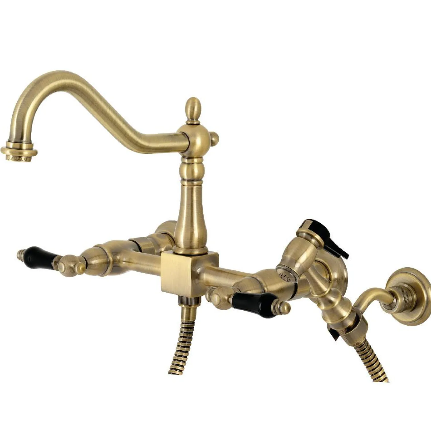 Clearance KS124XPKLBS-P Duchess Two-Handle Wall Mount Bridge Kitchen Faucet with Brass Sprayer Wall Mounted Kitchen Faucets