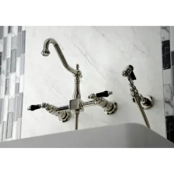 Clearance KS124XPKLBS-P Duchess Two-Handle Wall Mount Bridge Kitchen Faucet with Brass Sprayer Wall Mounted Kitchen Faucets