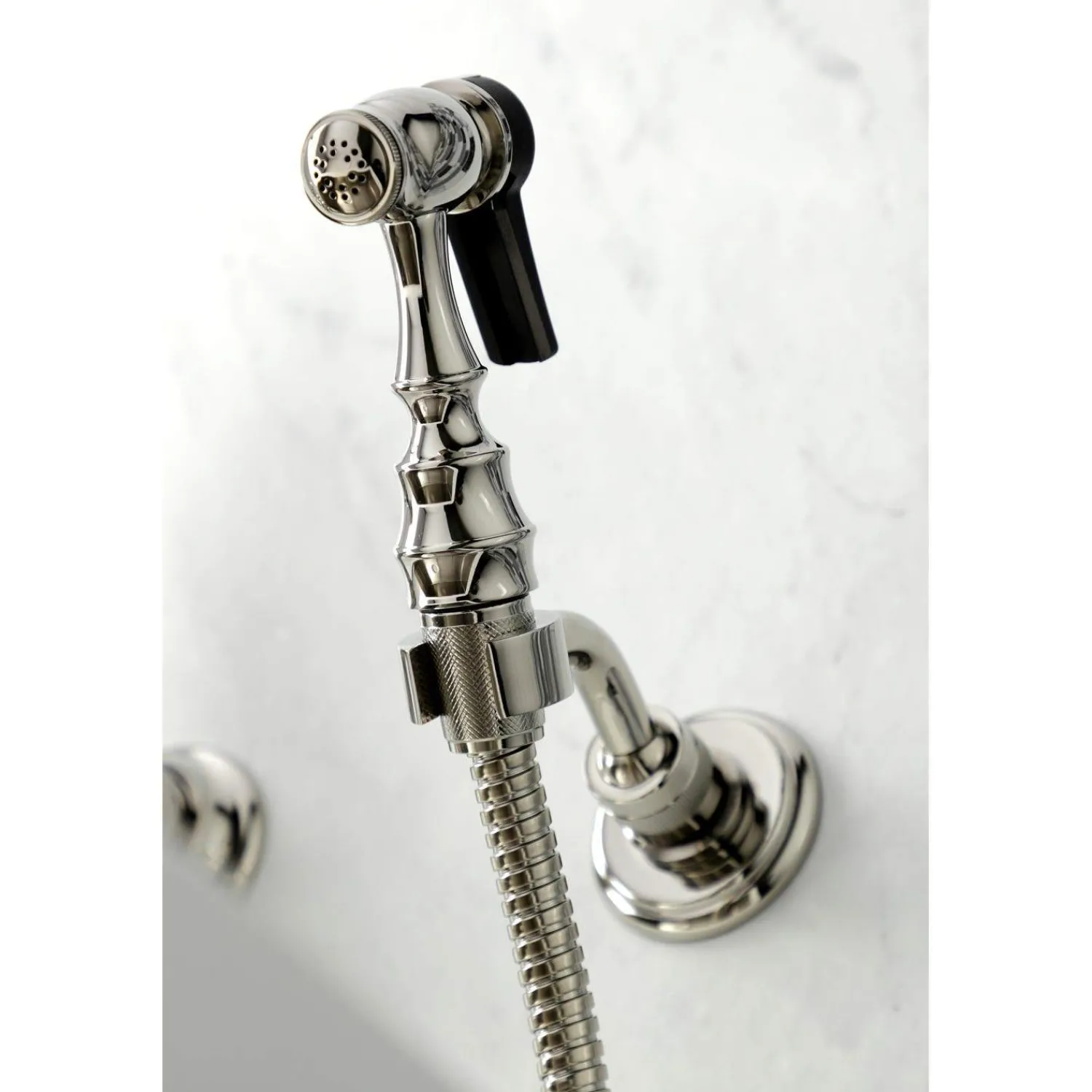 Clearance KS124XPKLBS-P Duchess Two-Handle Wall Mount Bridge Kitchen Faucet with Brass Sprayer Wall Mounted Kitchen Faucets