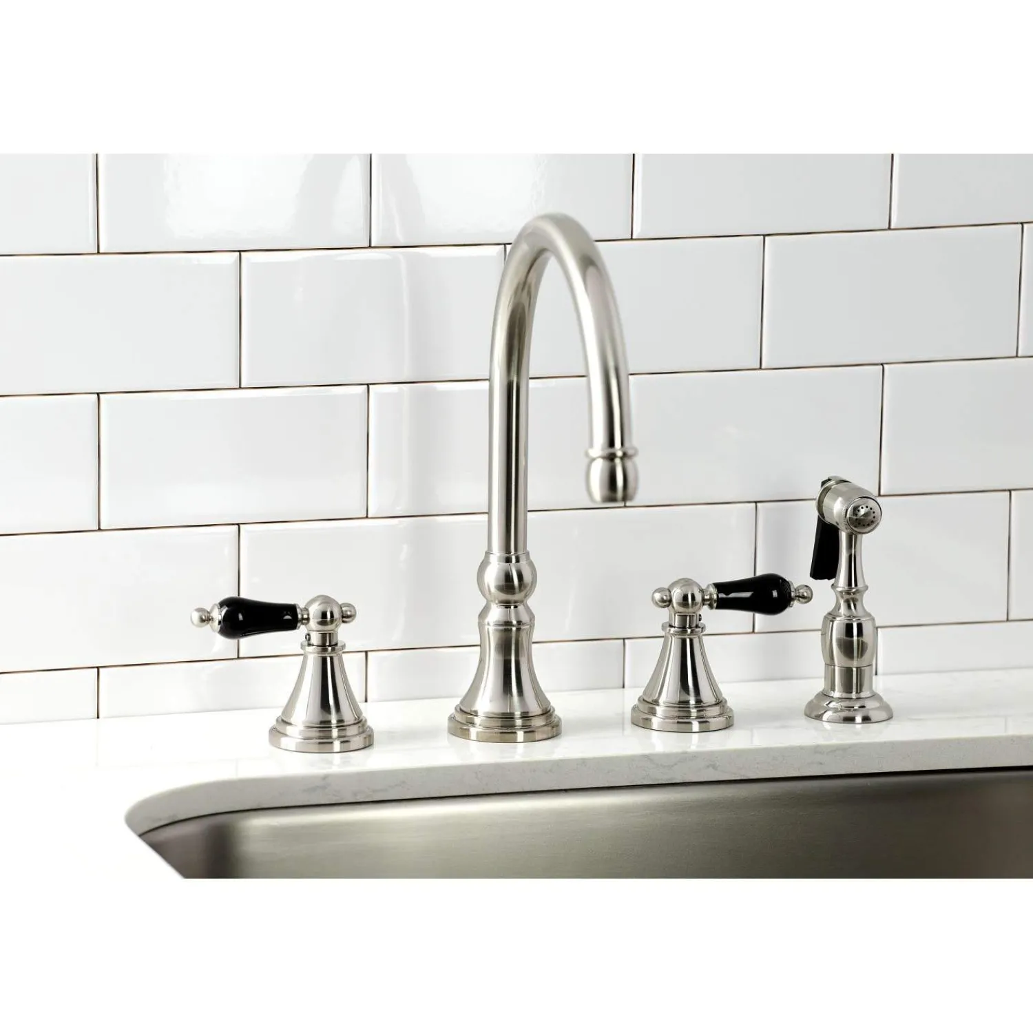 New KS279XPKLBS-P Duchess Widespread Kitchen Faucet with Brass Sprayer Widespread Kitchen Faucets