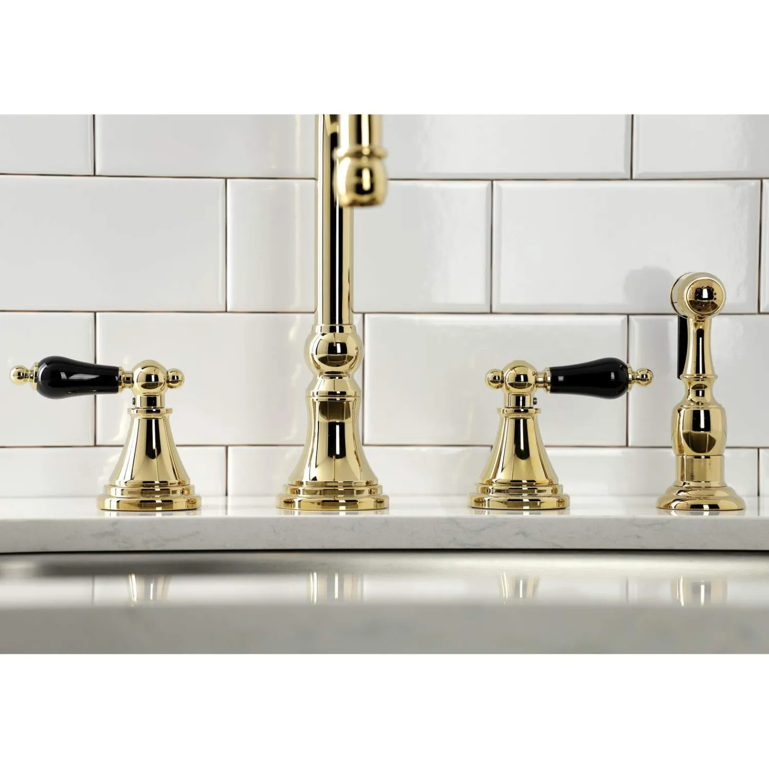 New KS279XPKLBS-P Duchess Widespread Kitchen Faucet with Brass Sprayer Widespread Kitchen Faucets