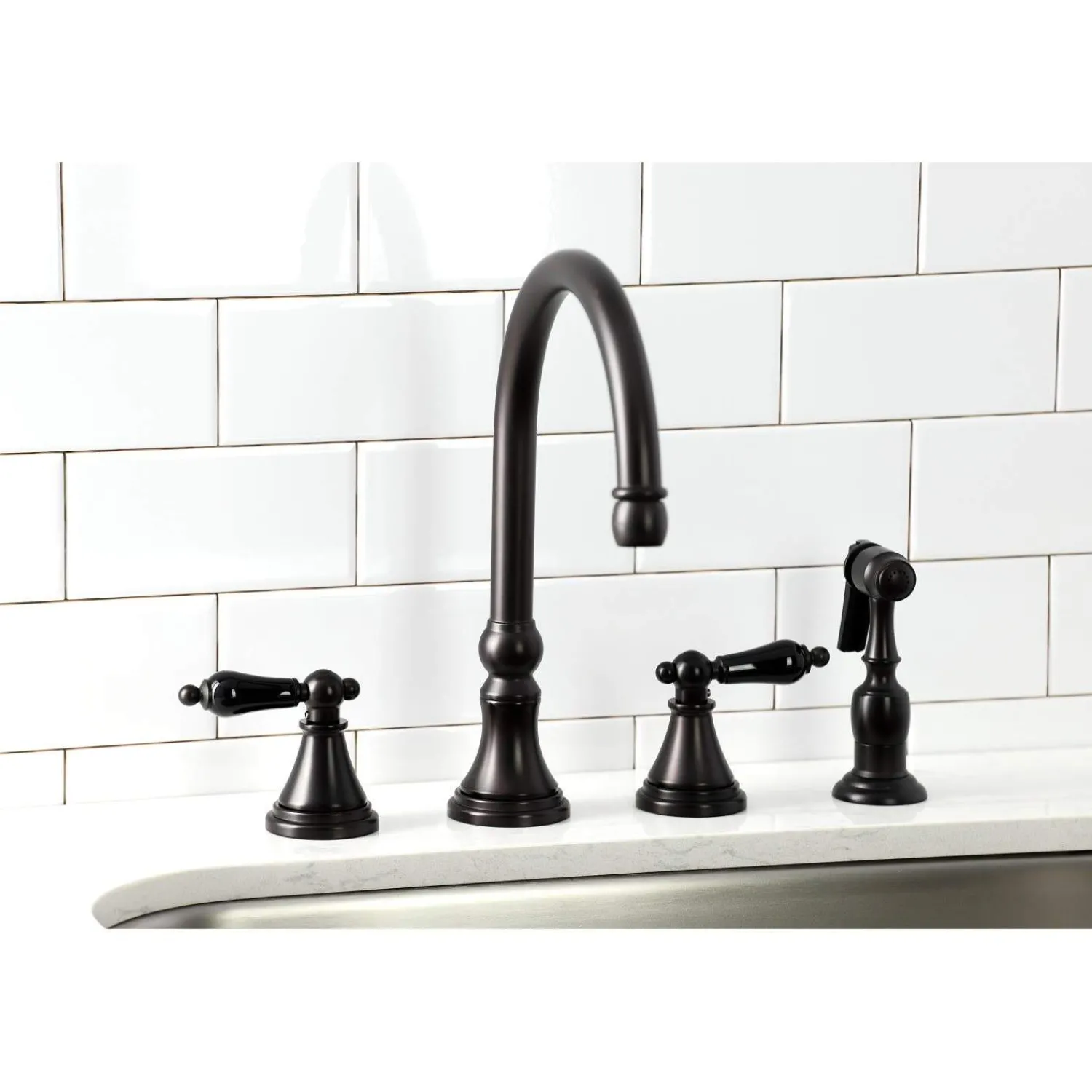 New KS279XPKLBS-P Duchess Widespread Kitchen Faucet with Brass Sprayer Widespread Kitchen Faucets