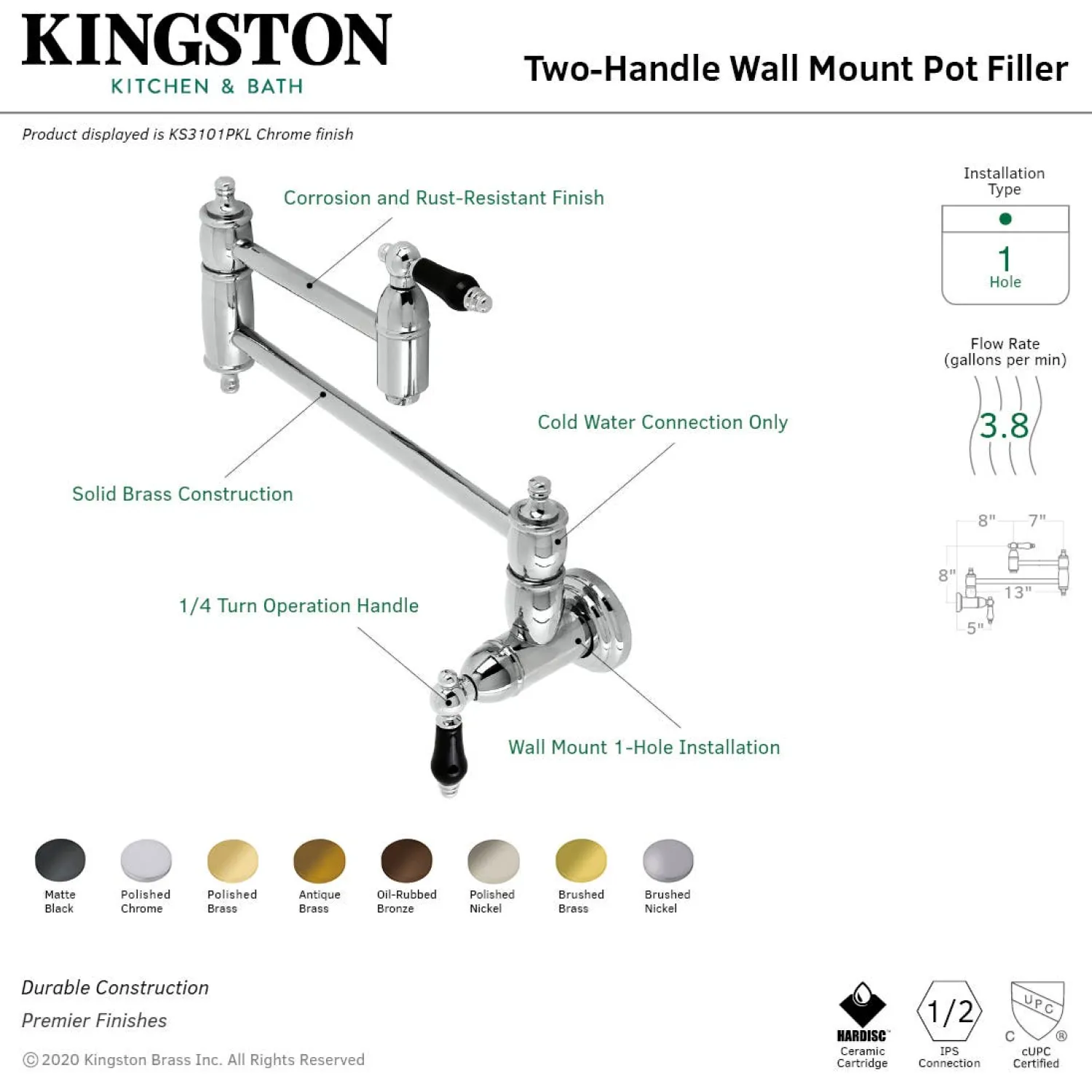 Online KS310XPKL-P Duchess Wall Mount Pot Filler Wall Mounted Kitchen Faucets