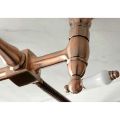 KS124XPLBS-P Heritage Two-Handle Wall Mount Bridge Kitchen Faucet with Brass Sprayer Wall Mounted Kitchen Faucets