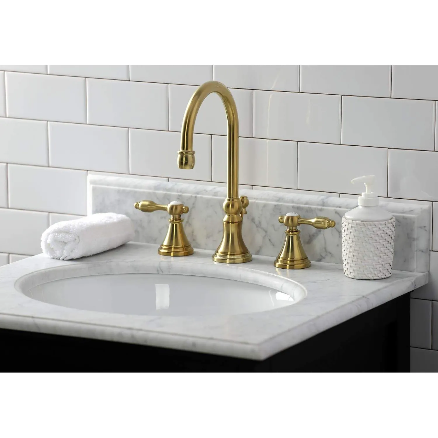 New KS298XTAL-P Tudor Widespread Bathroom Faucet with Brass Pop-Up 8" Widespread