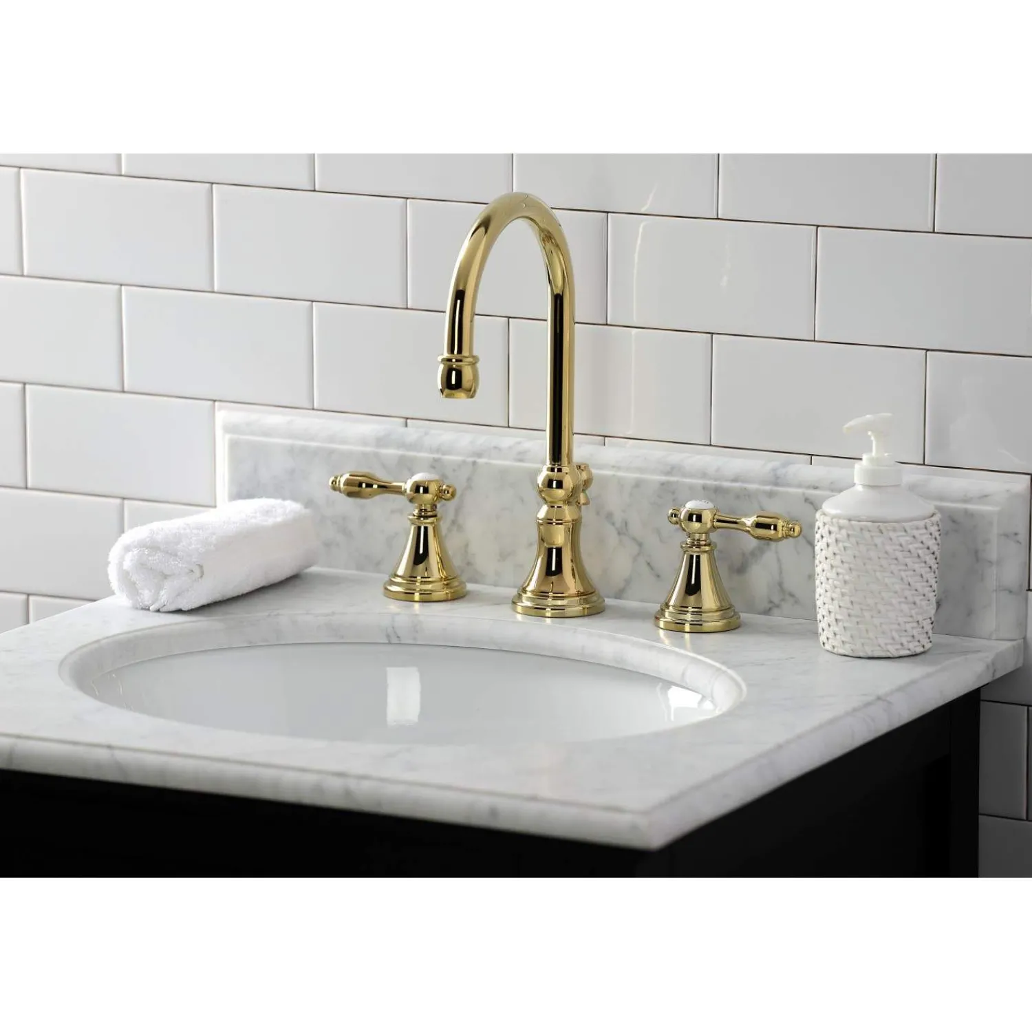 New KS298XTAL-P Tudor Widespread Bathroom Faucet with Brass Pop-Up 8" Widespread