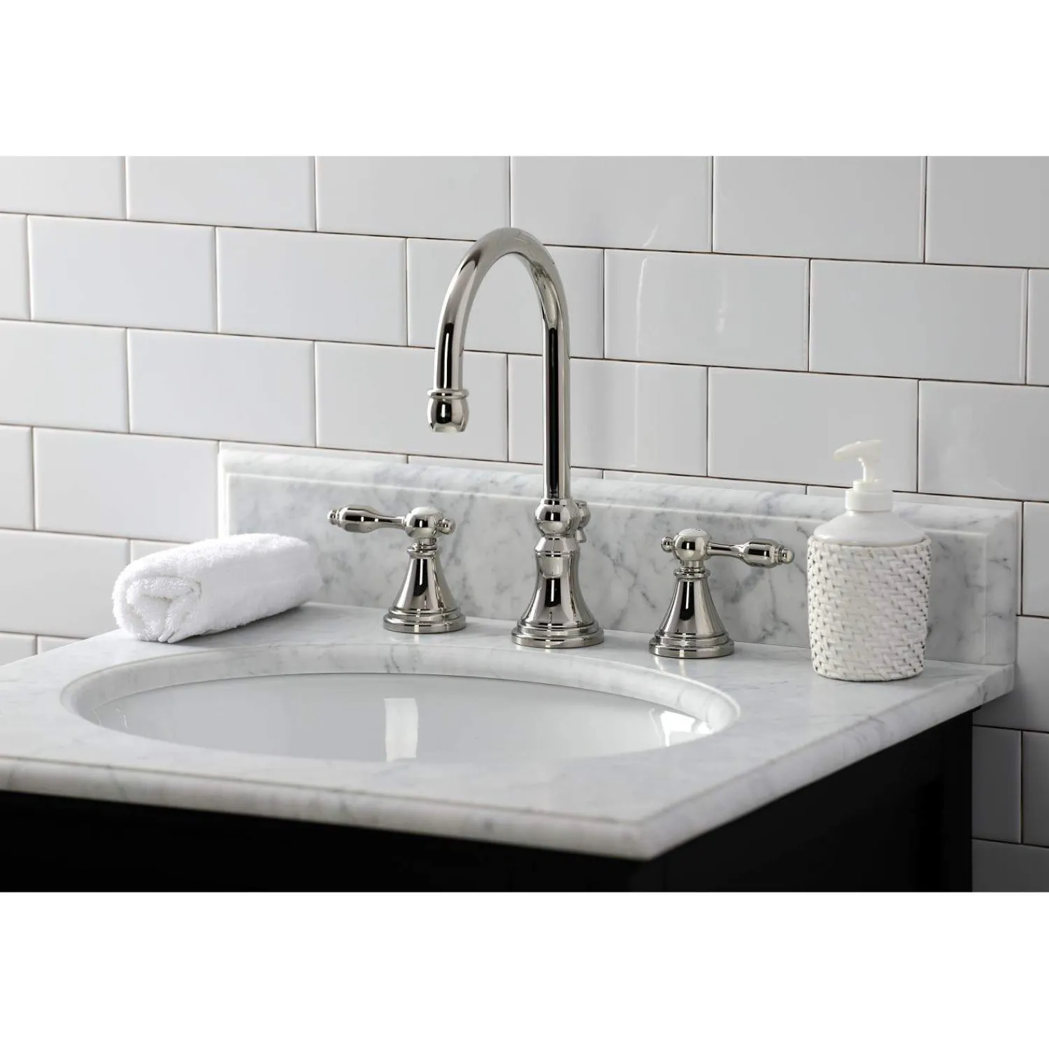 New KS298XTAL-P Tudor Widespread Bathroom Faucet with Brass Pop-Up 8" Widespread