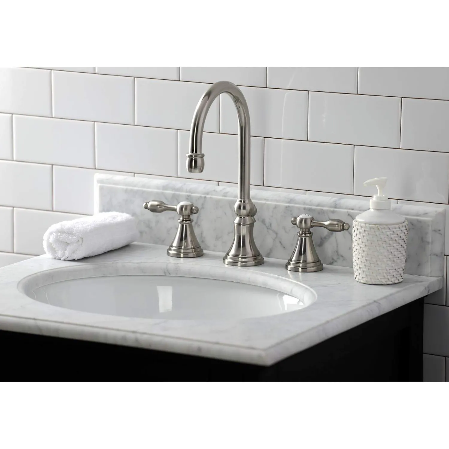 New KS298XTAL-P Tudor Widespread Bathroom Faucet with Brass Pop-Up 8" Widespread