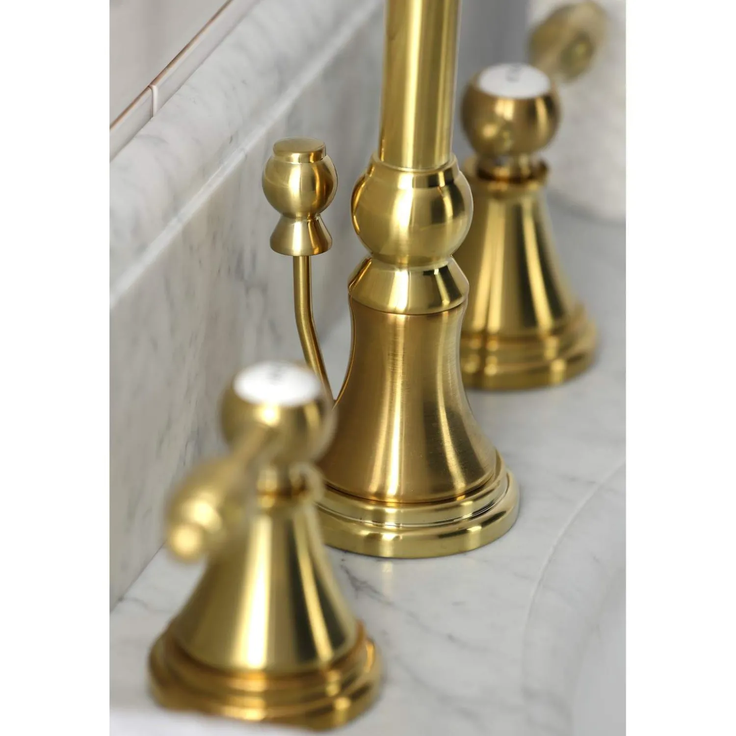 New KS298XTAL-P Tudor Widespread Bathroom Faucet with Brass Pop-Up 8" Widespread
