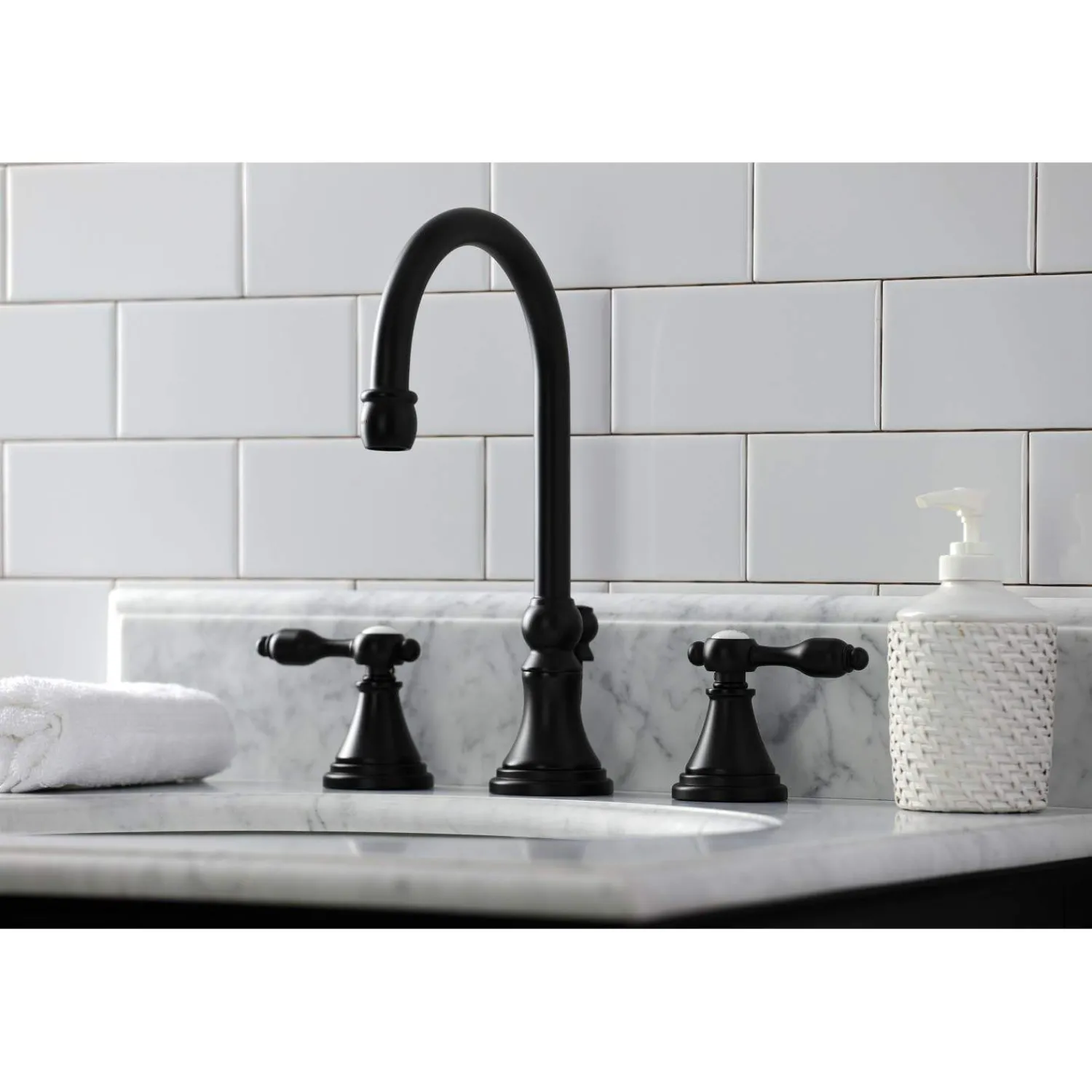 New KS298XTAL-P Tudor Widespread Bathroom Faucet with Brass Pop-Up 8" Widespread