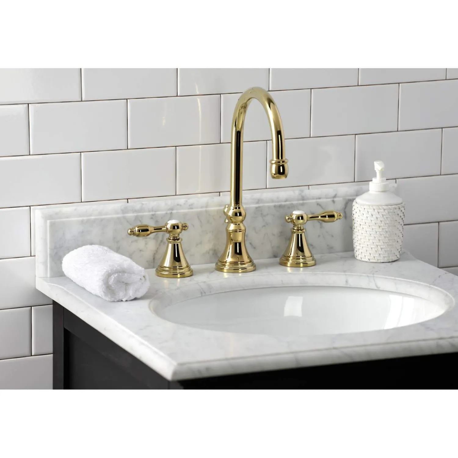 New KS298XTAL-P Tudor Widespread Bathroom Faucet with Brass Pop-Up 8" Widespread