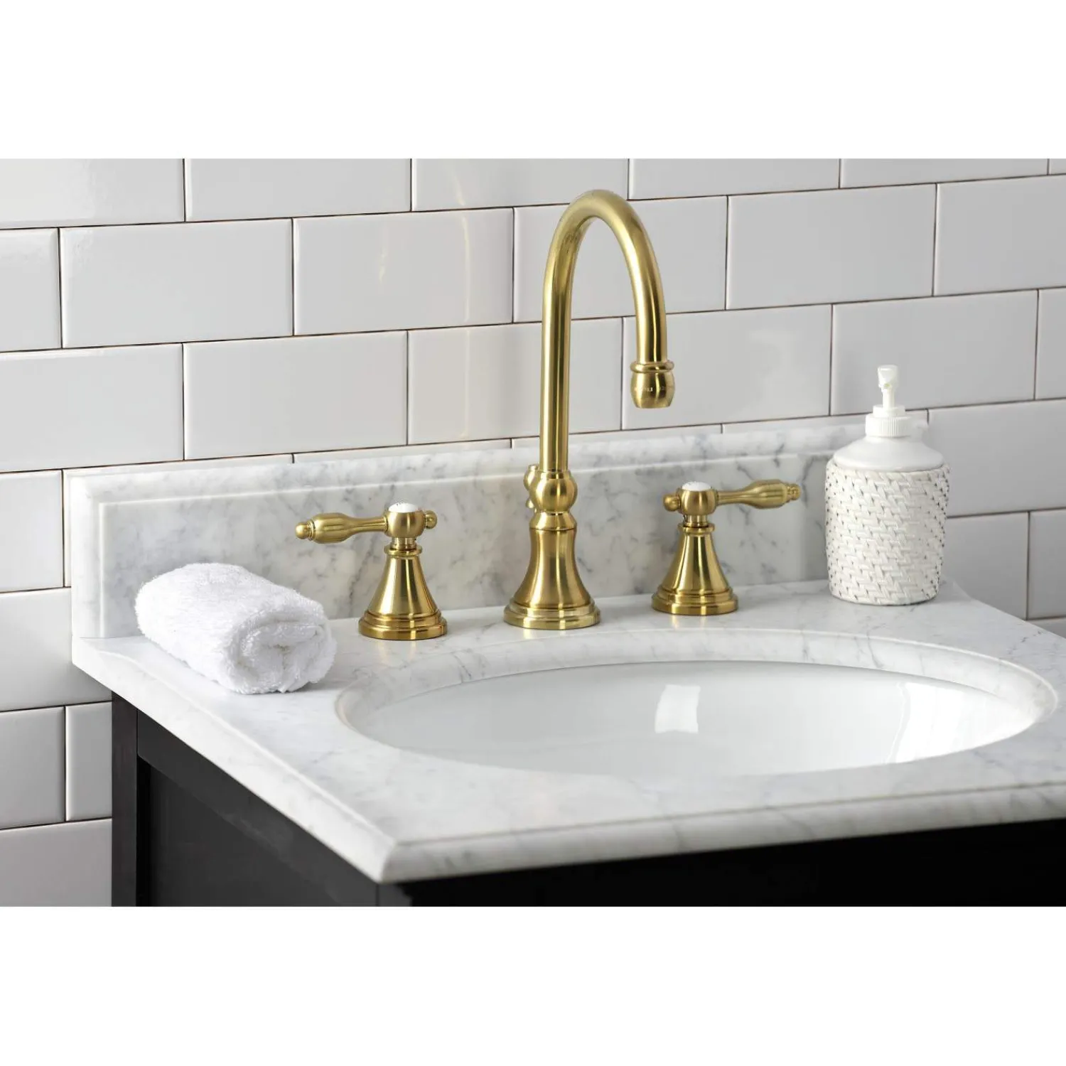 New KS298XTAL-P Tudor Widespread Bathroom Faucet with Brass Pop-Up 8" Widespread
