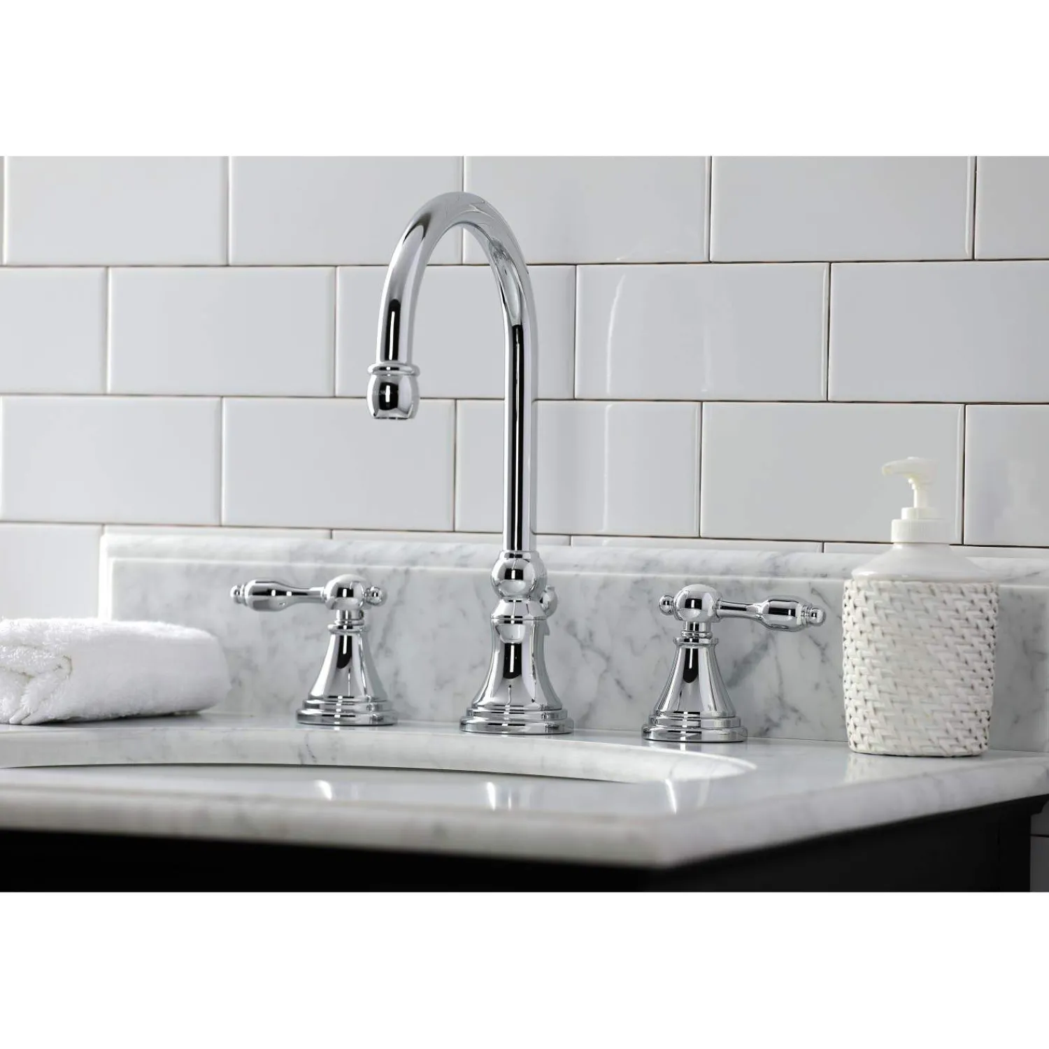 New KS298XTAL-P Tudor Widespread Bathroom Faucet with Brass Pop-Up 8" Widespread