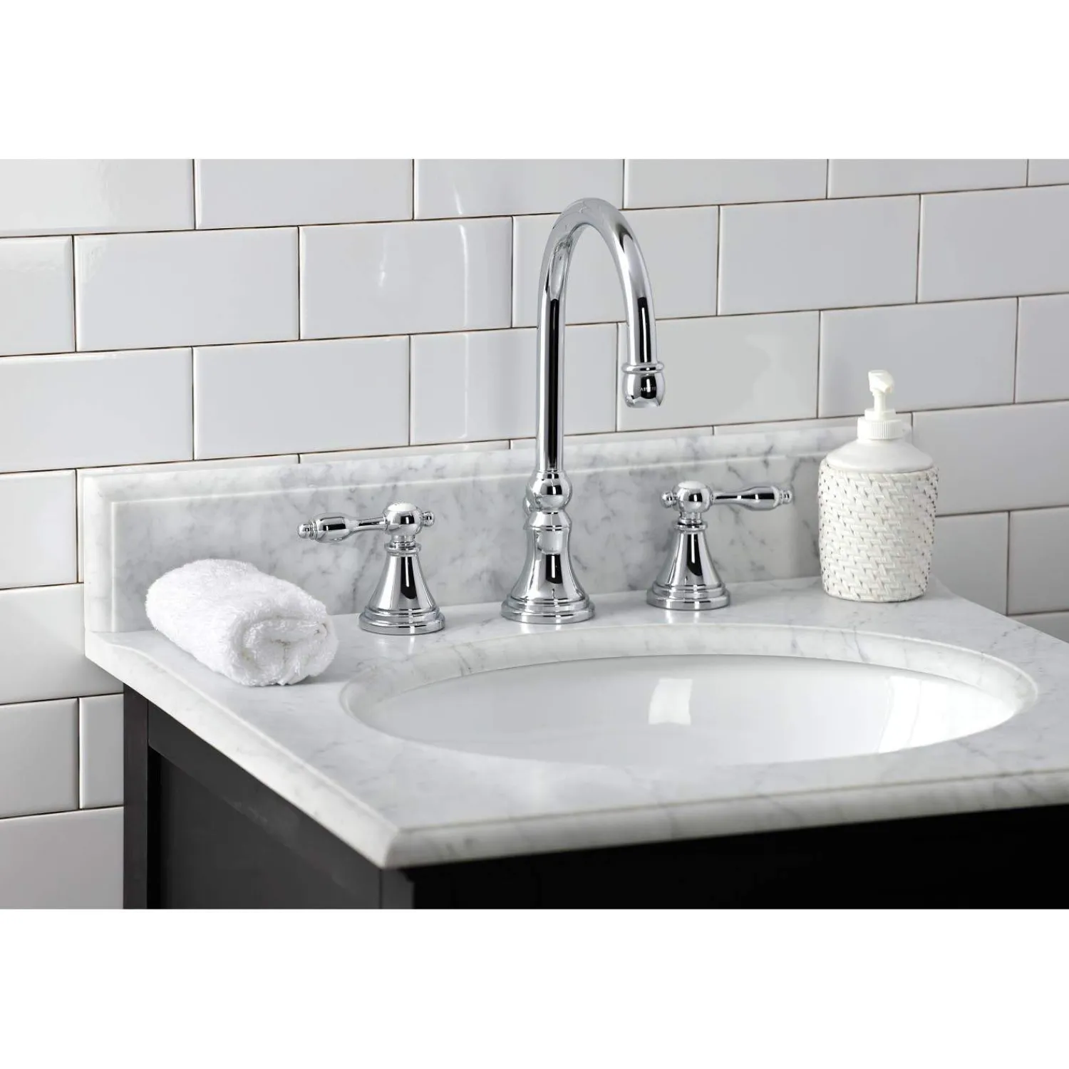 New KS298XTAL-P Tudor Widespread Bathroom Faucet with Brass Pop-Up 8" Widespread