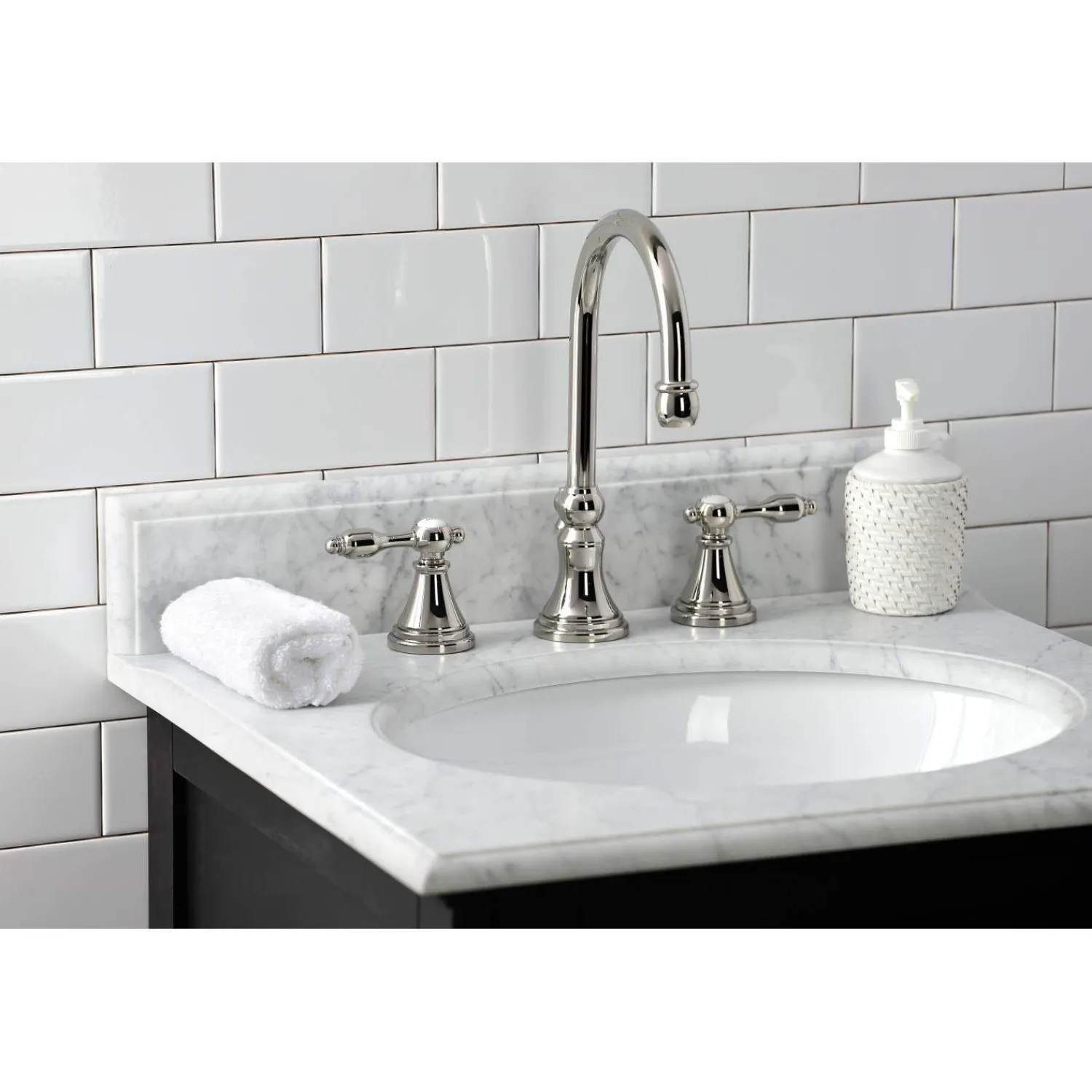 New KS298XTAL-P Tudor Widespread Bathroom Faucet with Brass Pop-Up 8" Widespread