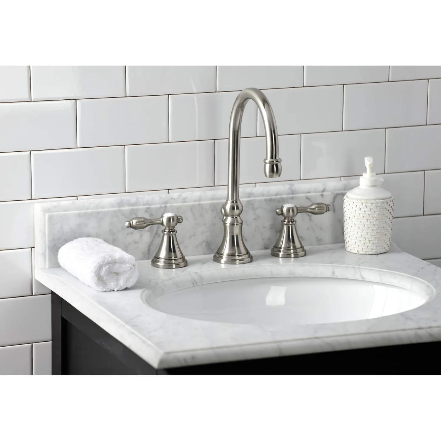 New KS298XTAL-P Tudor Widespread Bathroom Faucet with Brass Pop-Up 8" Widespread