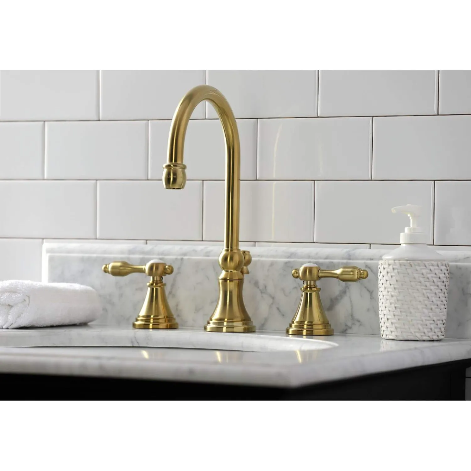New KS298XTAL-P Tudor Widespread Bathroom Faucet with Brass Pop-Up 8" Widespread