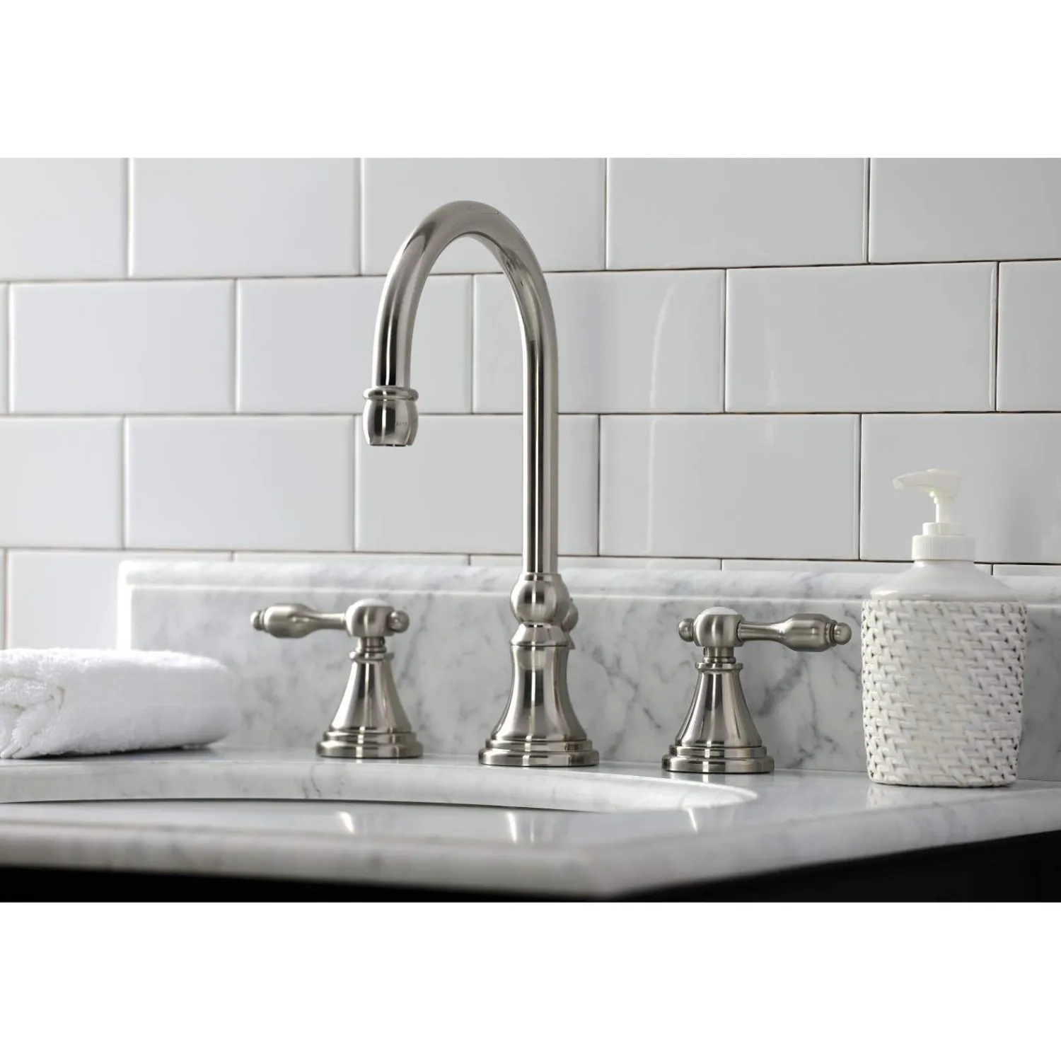 New KS298XTAL-P Tudor Widespread Bathroom Faucet with Brass Pop-Up 8" Widespread