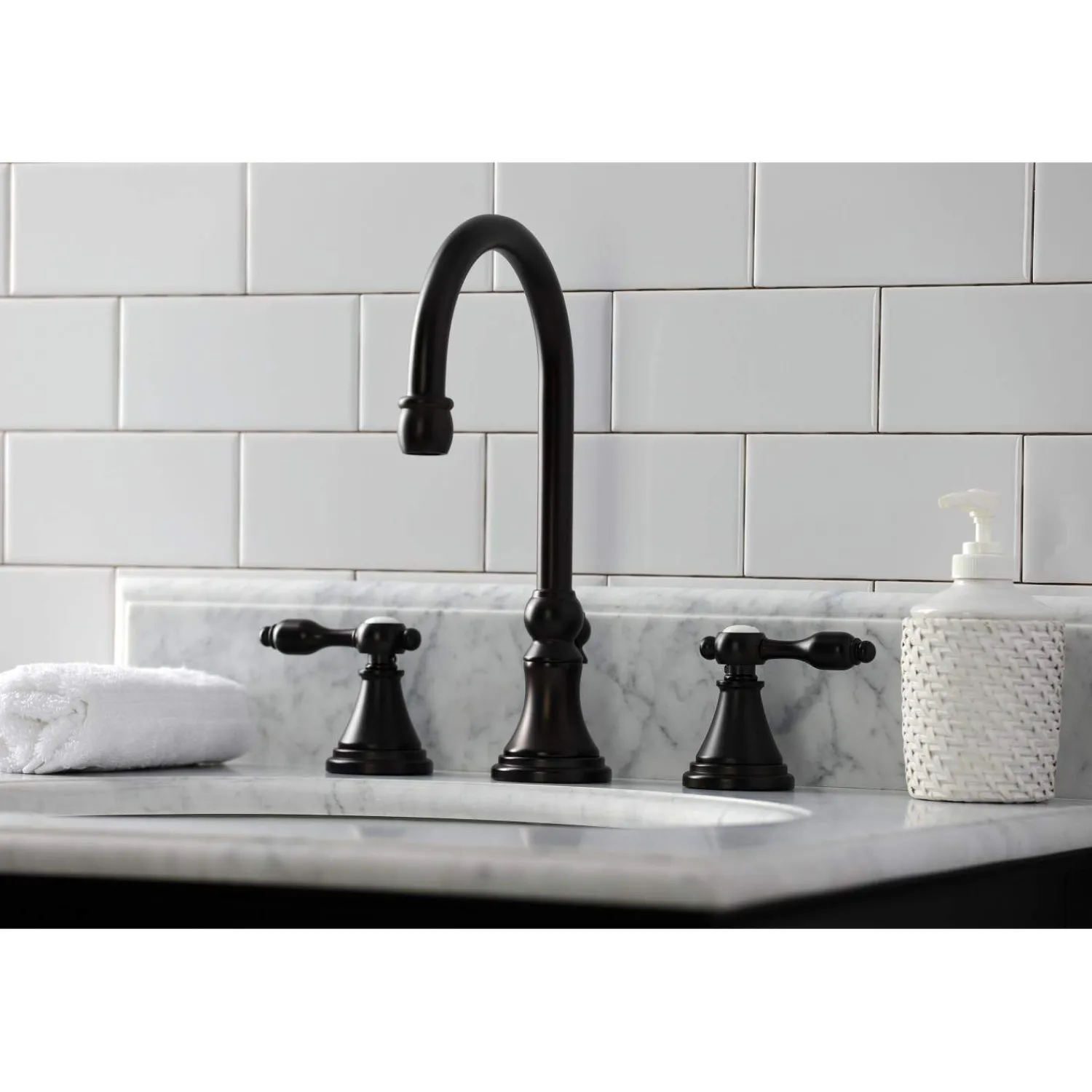 New KS298XTAL-P Tudor Widespread Bathroom Faucet with Brass Pop-Up 8" Widespread