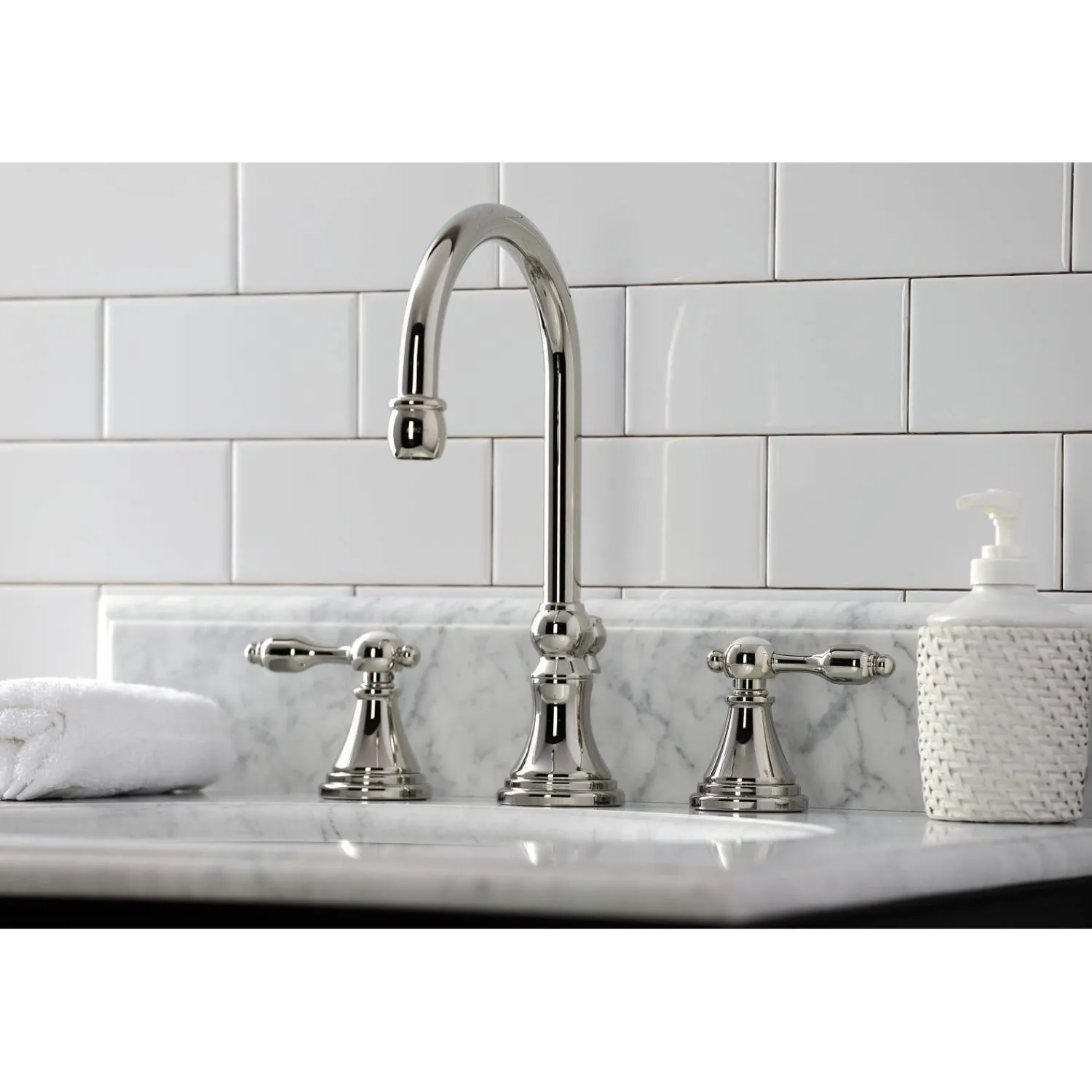 New KS298XTAL-P Tudor Widespread Bathroom Faucet with Brass Pop-Up 8" Widespread