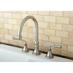 Outlet KS2798ZLLS Silver Sage Double Handle Widespread Kitchen Faucet without Brass Sprayer Widespread Kitchen Faucets