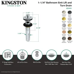 New Lift and Turn Sink Drain with Overflow Sink Drains|Overflow Bathroom Sink Drains