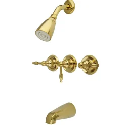 New Magellan Three Handle Tub and Shower Faucet in Polished Brass Tub & Shower Sets