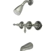 Outlet Magellan Three Handle Tub and Shower Faucet in Satin Nickel Tub & Shower Sets
