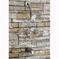 Outlet Magellan Three Handle Tub and Shower Faucet in Satin Nickel Tub & Shower Sets