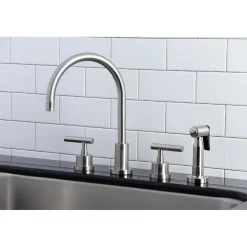 Clearance Manhattan 8-Inch Widespread Kitchen Faucet with Brass Sprayer Widespread Kitchen Faucets|Faucets With Side Spray