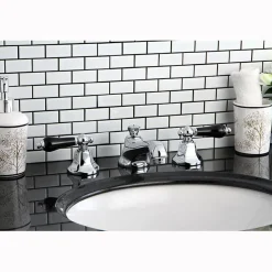 Online Metropolitan Onyx Widespread Lavatory Faucet with Black Porcelain Lever Handle 8" Widespread
