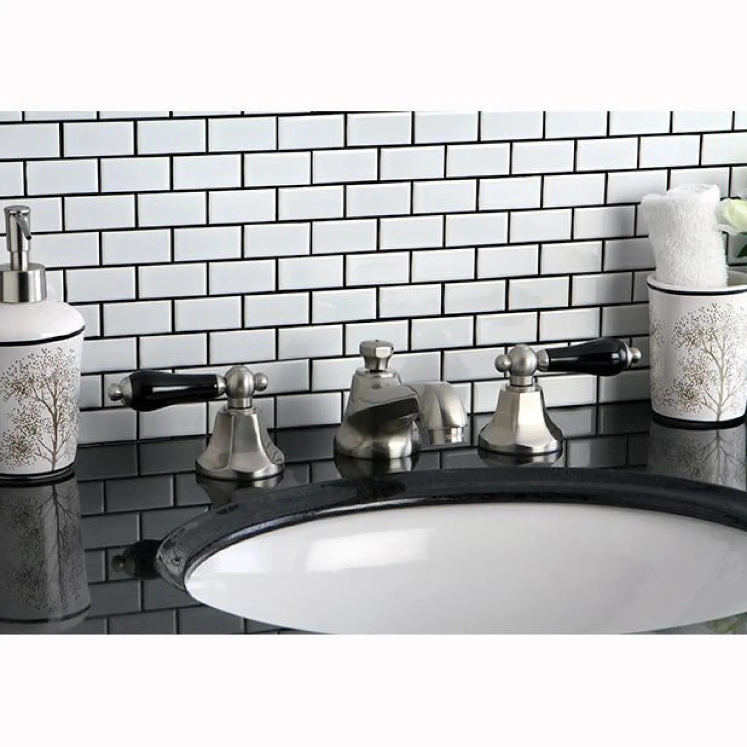 Online Metropolitan Onyx Widespread Lavatory Faucet with Black Porcelain Lever Handle 8" Widespread