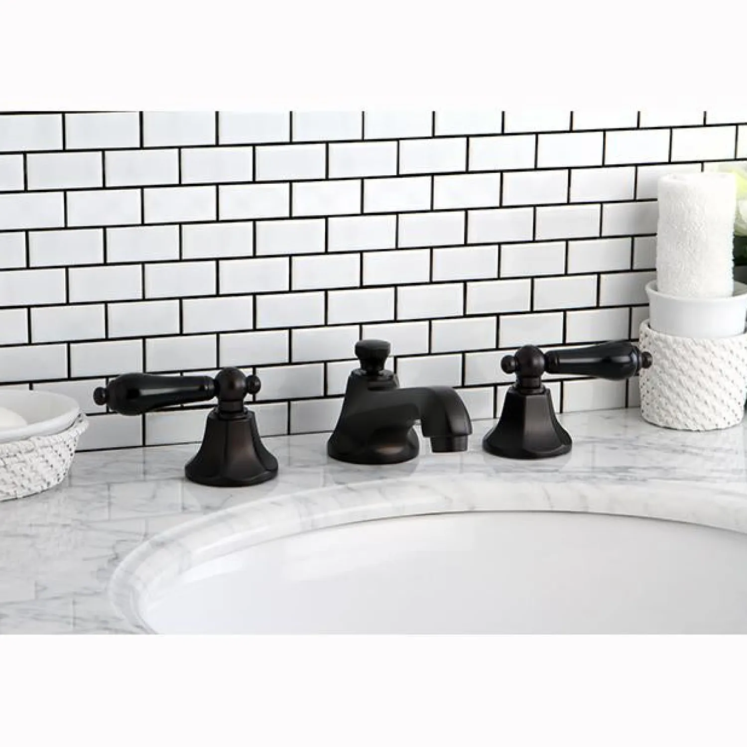 Online Metropolitan Onyx Widespread Lavatory Faucet with Black Porcelain Lever Handle 8" Widespread