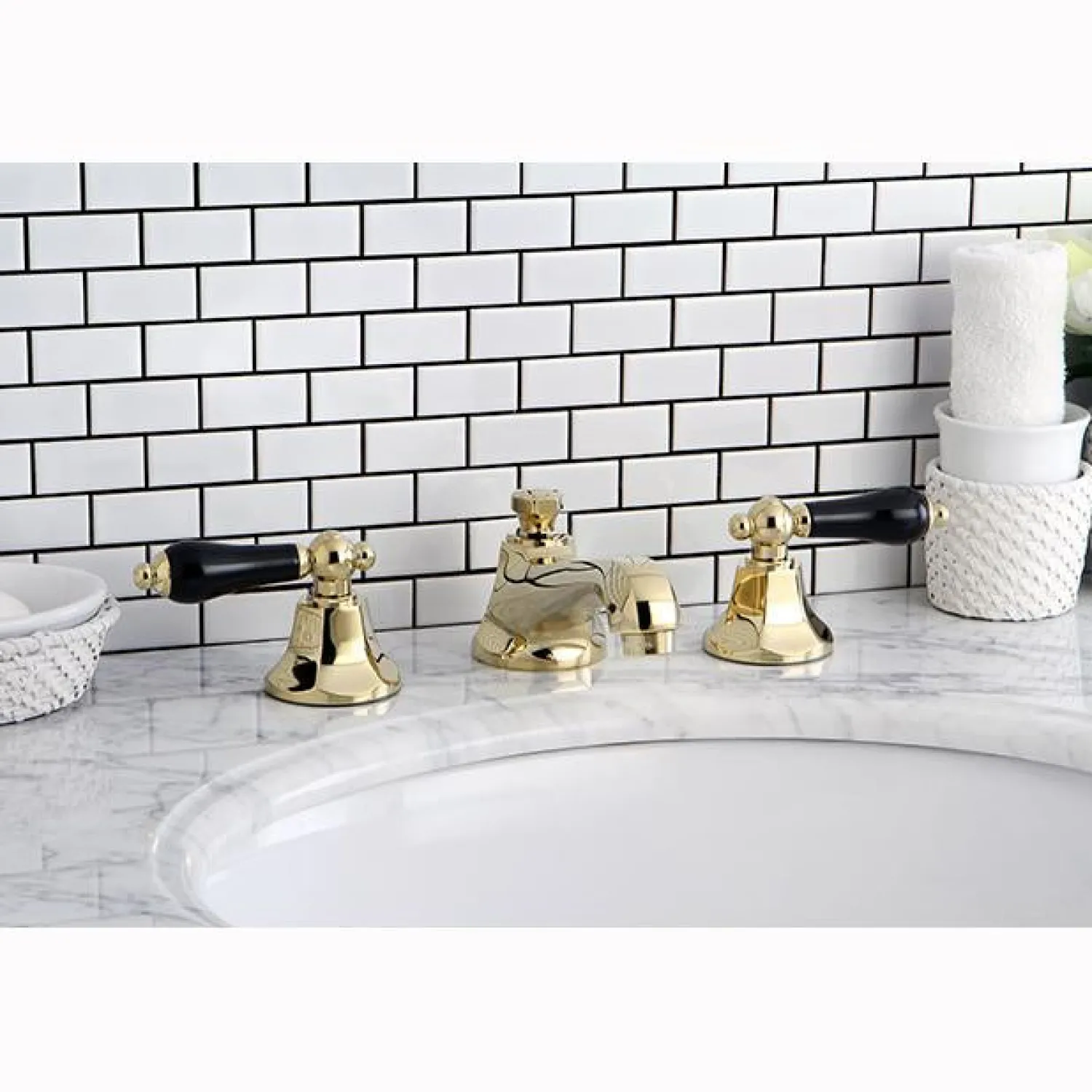 Online Metropolitan Onyx Widespread Lavatory Faucet with Black Porcelain Lever Handle 8" Widespread