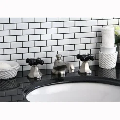 Clearance Metropolitan Onyx Widespread Lavatory Faucet with Black Porcelain Cross Handle 8