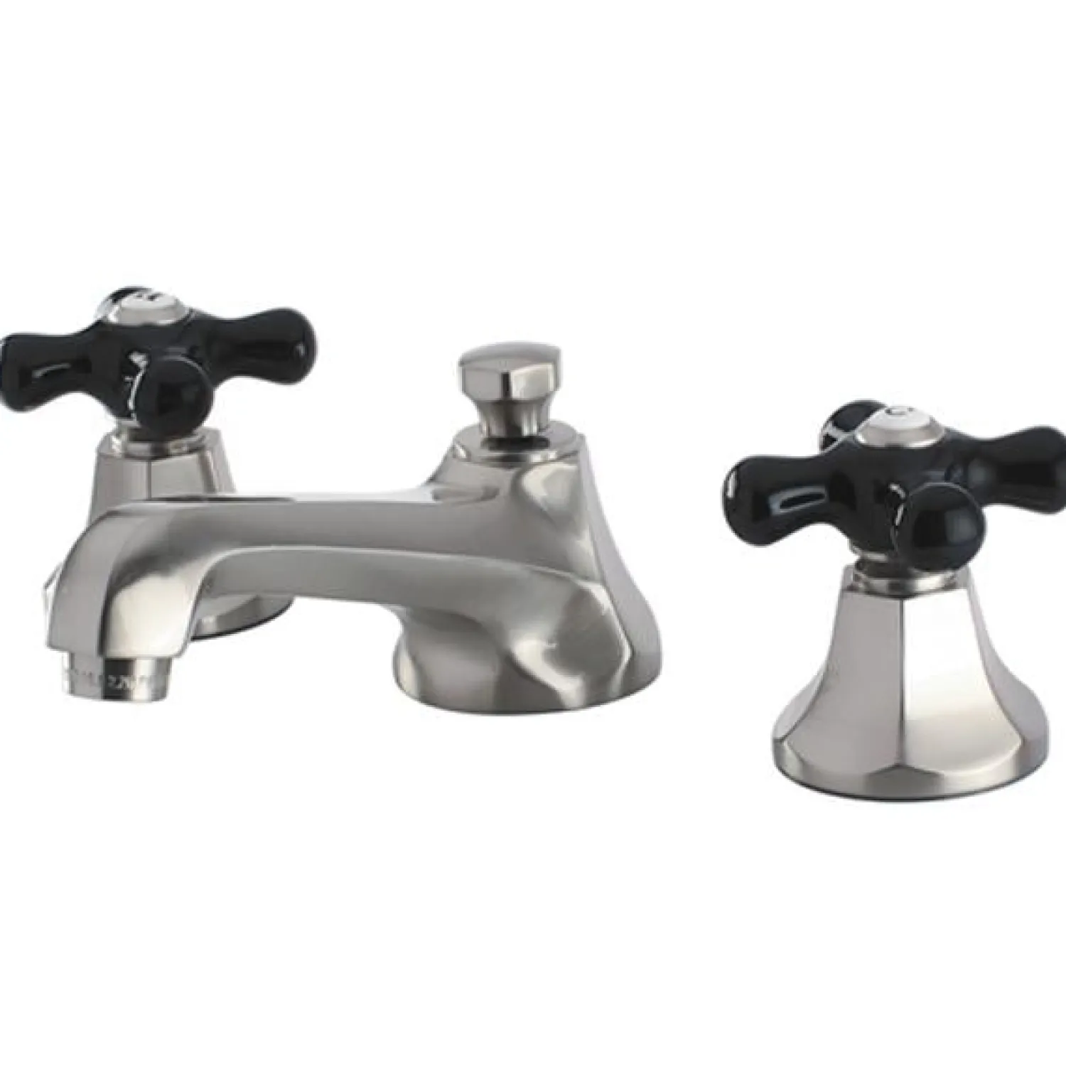 Clearance Metropolitan Onyx Widespread Lavatory Faucet with Black Porcelain Cross Handle 8" Widespread