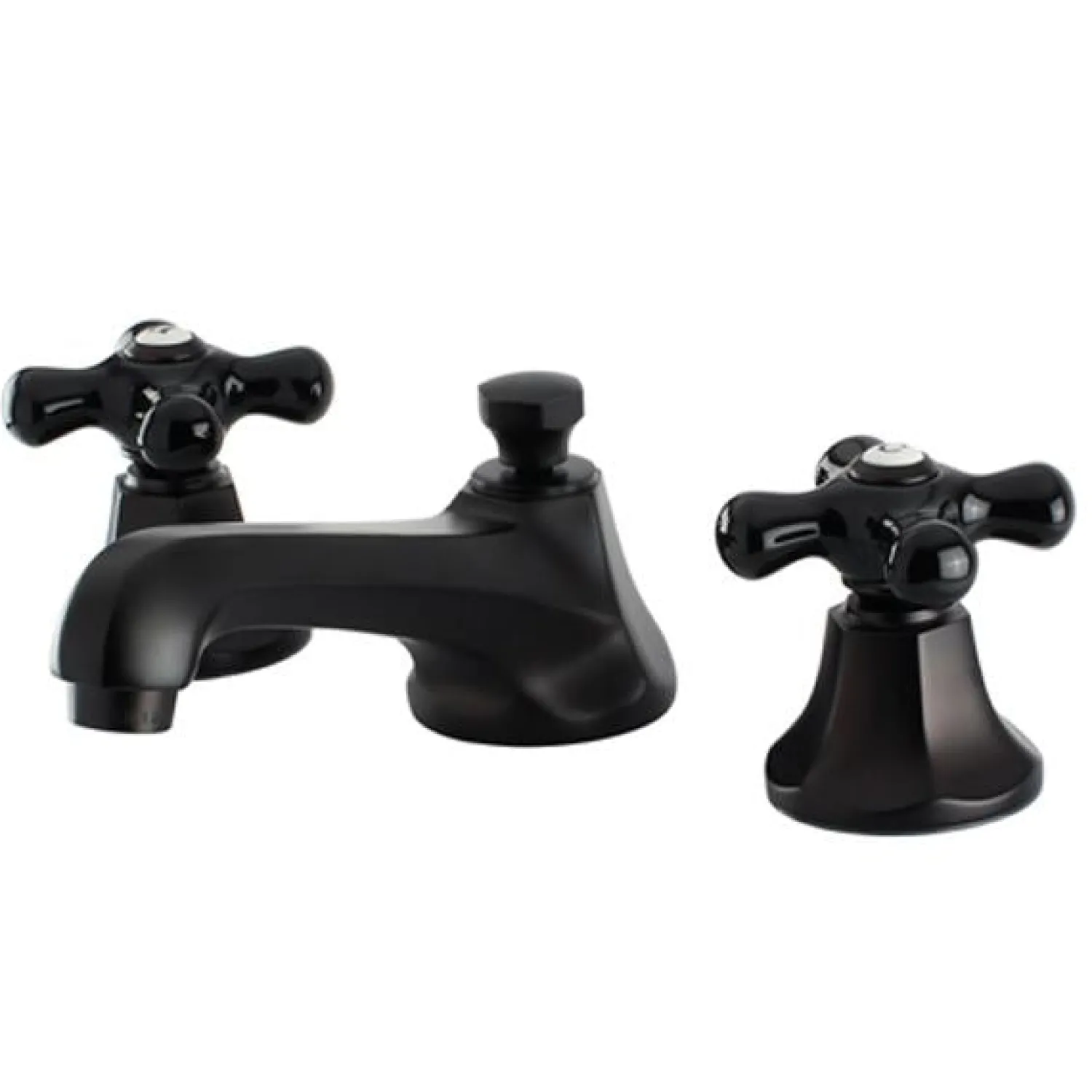 Clearance Metropolitan Onyx Widespread Lavatory Faucet with Black Porcelain Cross Handle 8" Widespread