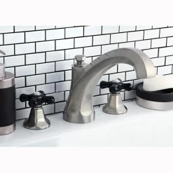 Hot Metropolitan Onyx Traditional Roman Tub Filler with Black Porcelain Cross Handle Tub Faucets